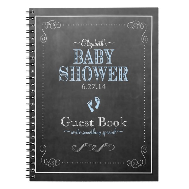 Cuaderno Libro de visitas azul de Baby Shower de la pizarra (Frente)