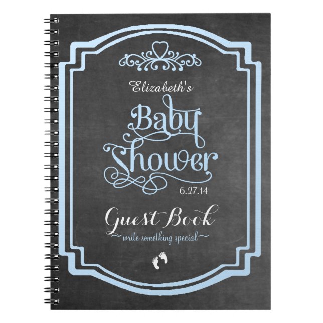 Cuaderno Libro de visitas azul de Baby Shower de la pizarra (Frente)
