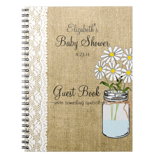 Cuaderno Libro de visitas blanco de Baby Shower del cordón (Frente)