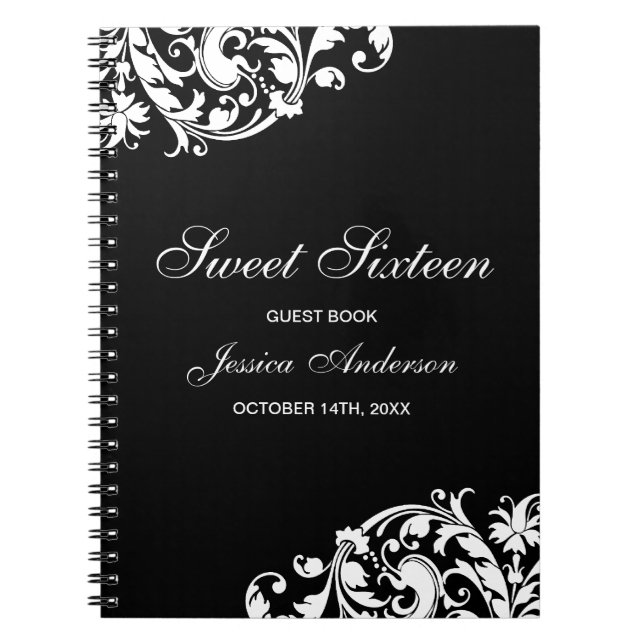 Cuaderno Libro de visitas blanco y negro del dulce 16 del (Frente)