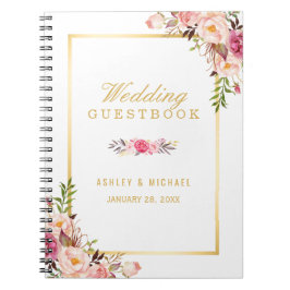 Cuaderno Libro de visitas boda - Moda elegante Floral rosa 