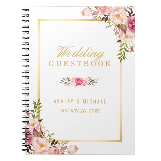 Cuaderno Libro de visitas boda - Moda elegante Floral rosa  (Frente)