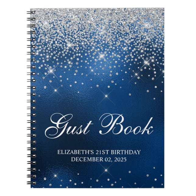 Cuaderno Libro de visitas Chic Plata Brillo Azul Real 21 Cu (Frente)