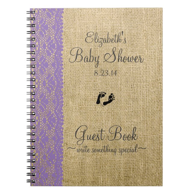 Cuaderno Libro de visitas de Baby Shower de la lavanda de (Frente)