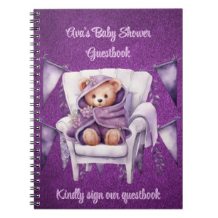 Cuaderno Libro de visitas de Baby Shower del Chica Purple T