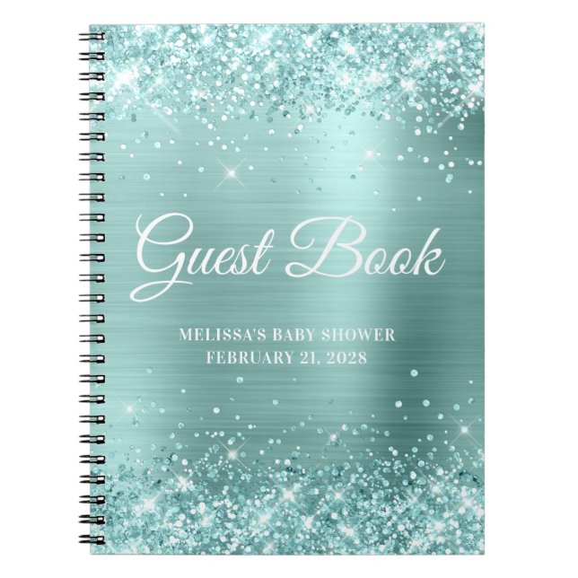 Cuaderno Libro de visitas de baby shower turquesa pálido co (Frente)