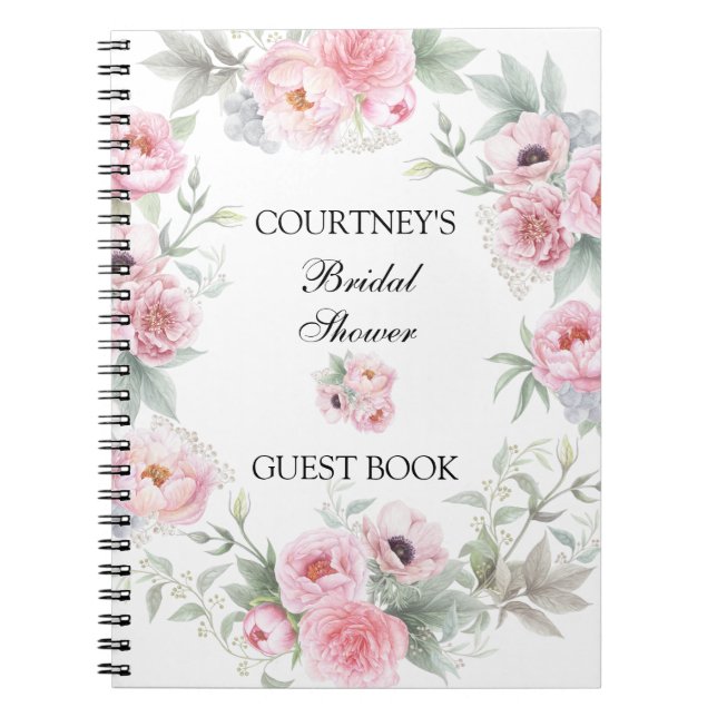 Cuaderno Libro de visitas de rosas peonías amapolas acuarel (Frente)
