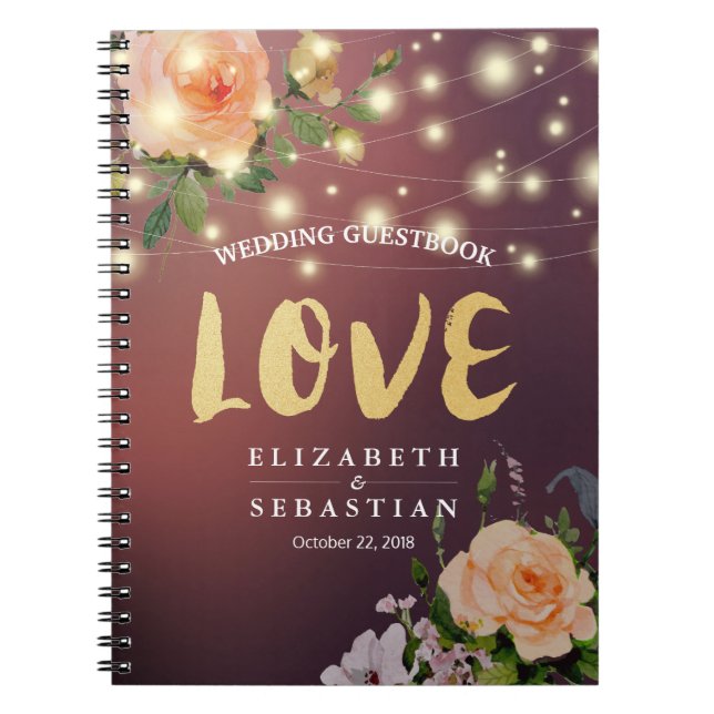Cuaderno Libro de visitas del Boda Burgundy Red Floral Stri (Frente)