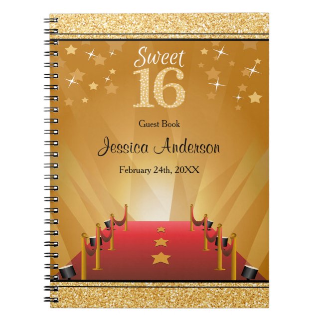 Cuaderno Libro de visitas del dulce 16 del oro de la (Frente)