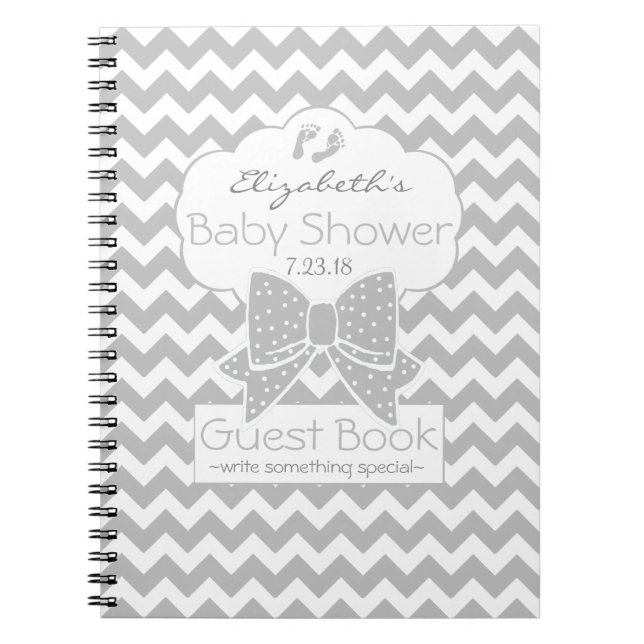 Cuaderno Libro de visitas gris de Chevron Baby Shower (Frente)