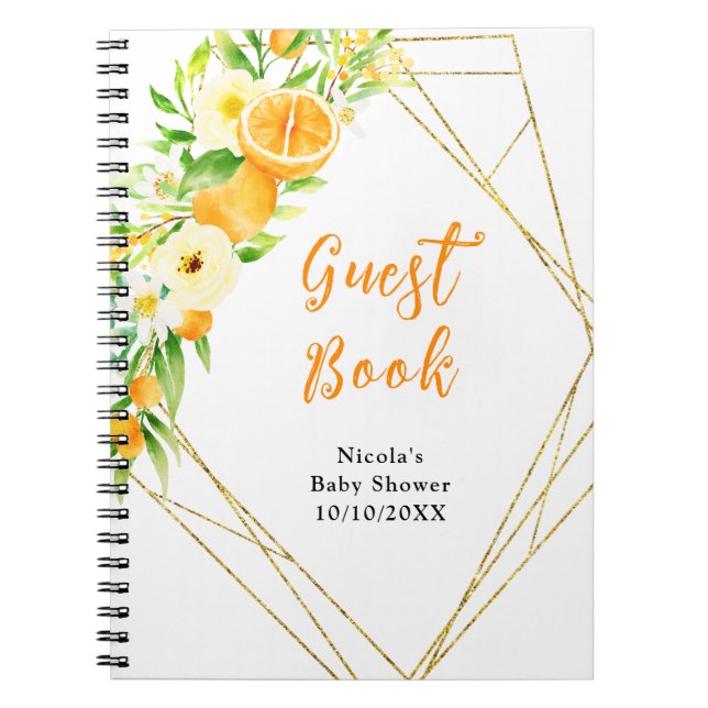 Cuaderno Libro de visitas para baby shower de naranjas Citr (Frente)