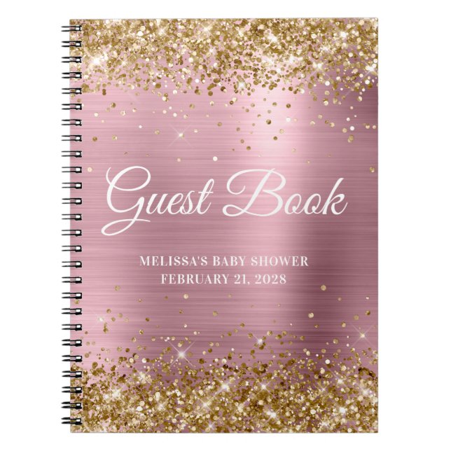 Cuaderno Libro de visitas para baby shower rosa claro con b (Frente)