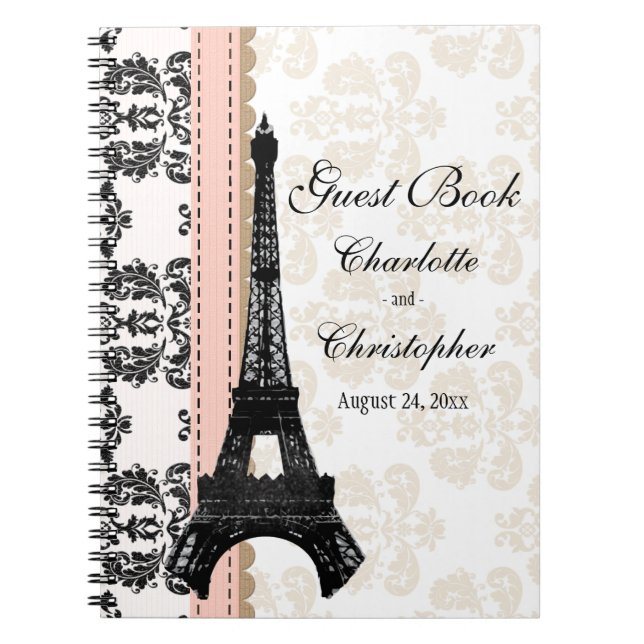 Cuaderno Libro de visitas parisiense rosado de la boda de (Frente)