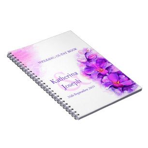 Cuaderno Libro de visitas púrpura del boda de la orquídea