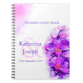 Cuaderno Libro de visitas púrpura del boda de la orquídea