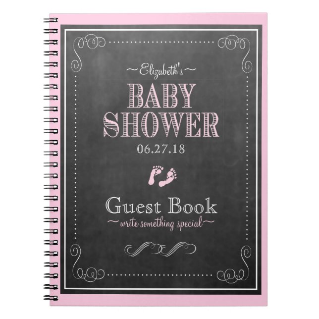 Cuaderno Libro de visitas rosado de Baby Shower de las (Frente)
