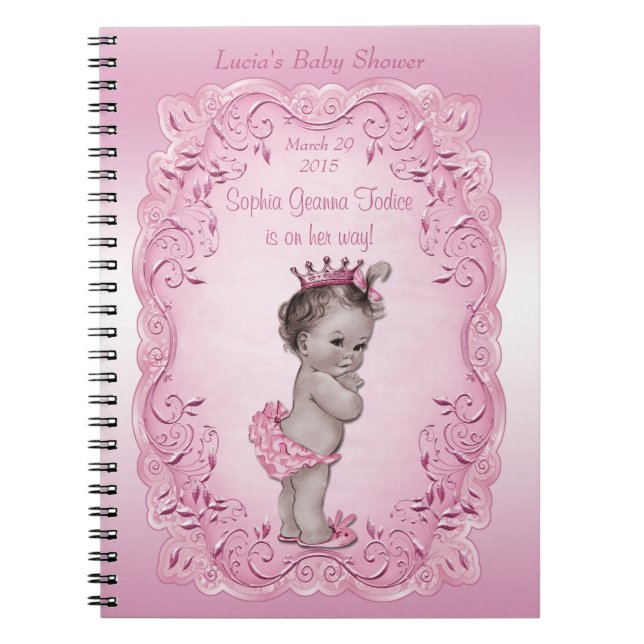 Cuaderno Libro de visitas rosado de princesa Baby Shower (Frente)