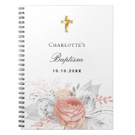 Cuaderno Libro invitado bautismo rosa florines de oro plata