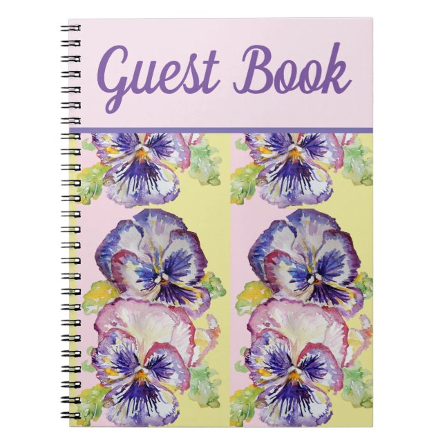 Cuaderno Libro invitado Pansy Purple Flower Watercolor Art (Frente)