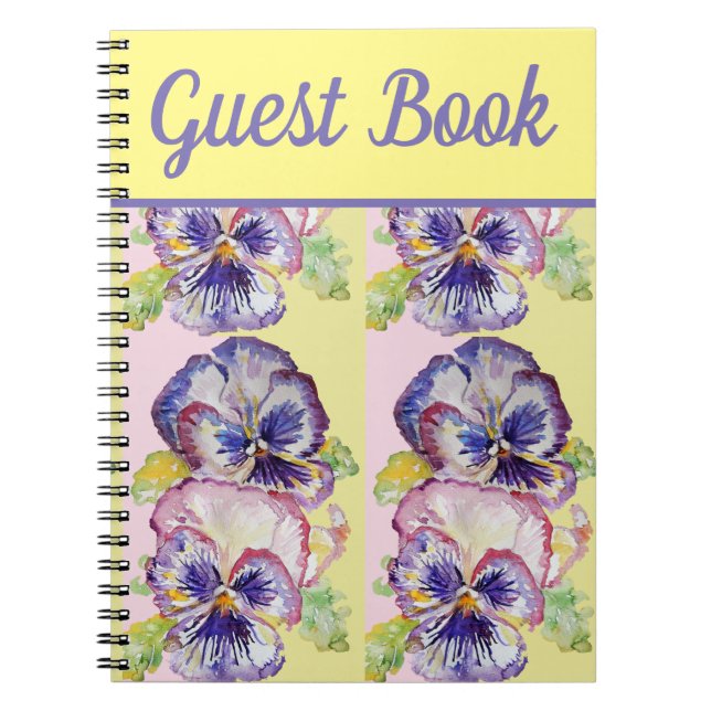 Cuaderno Libro invitado Pansy Purple Flower Watercolor Art (Frente)