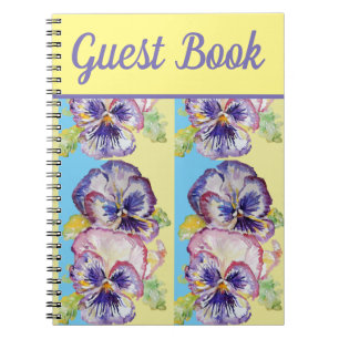 Cuaderno Libro invitado Pansy Purple Flower Watercolor Art