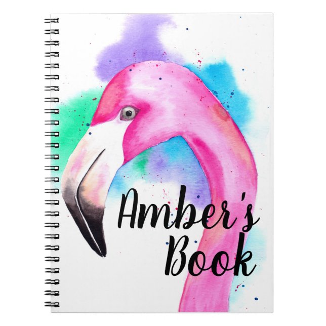 Cuaderno Libro personalizado con una acuarela flamingo (Frente)