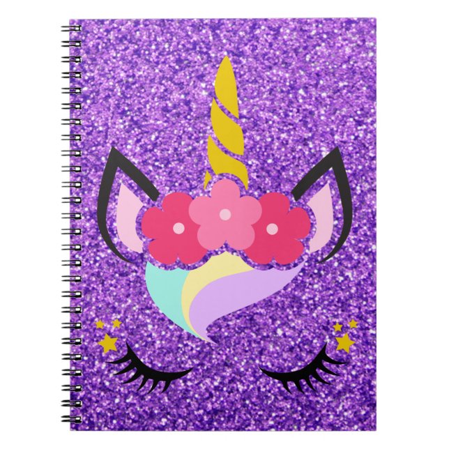 Cuaderno Libro personalizado de notas de unicornio morado d (Frente)