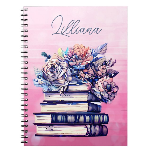 Cuaderno Libros Antiguos Personalizados y Flores (Frente)