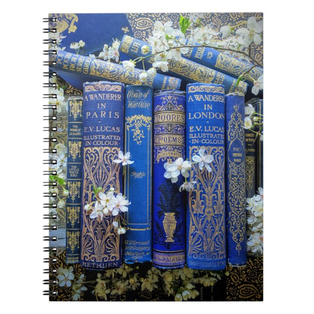 Cuaderno Libros azules y flores (Frente)