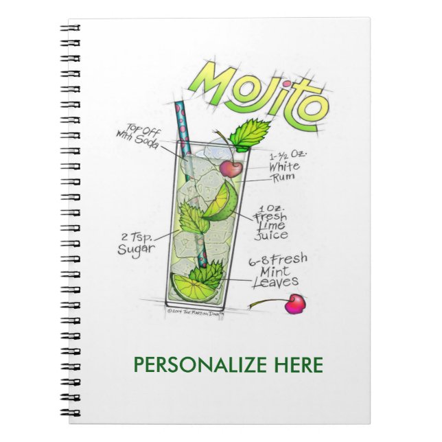 CUADERNO LIBROS DE NOTAS - MOJITO RECIPE ARTE CÓCTEL (Frente)