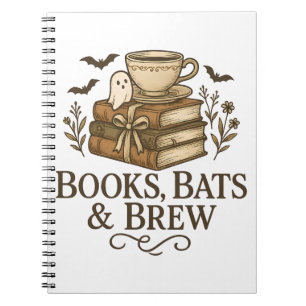 Cuaderno Libros, Murciélagos y Cerveza Halloween Otoño Bruj