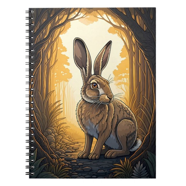 Cuaderno Liebre majestuosa en bosque encantado (Frente)