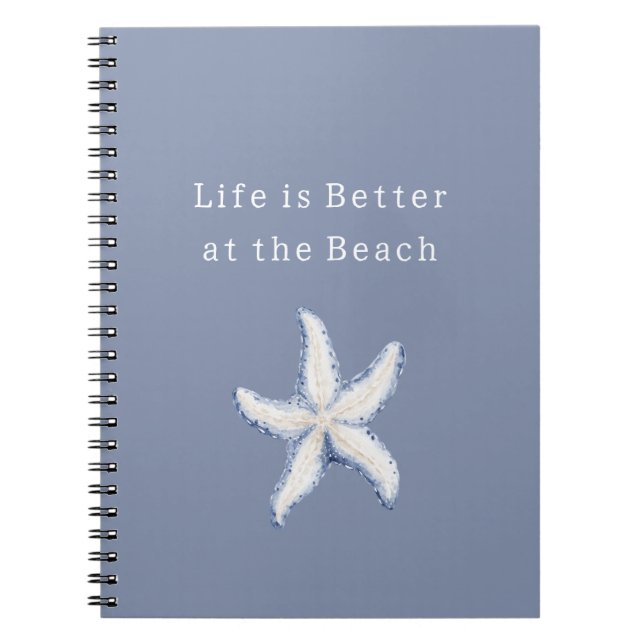 Cuaderno Life is Better Beach Blue White Starfish (Frente)