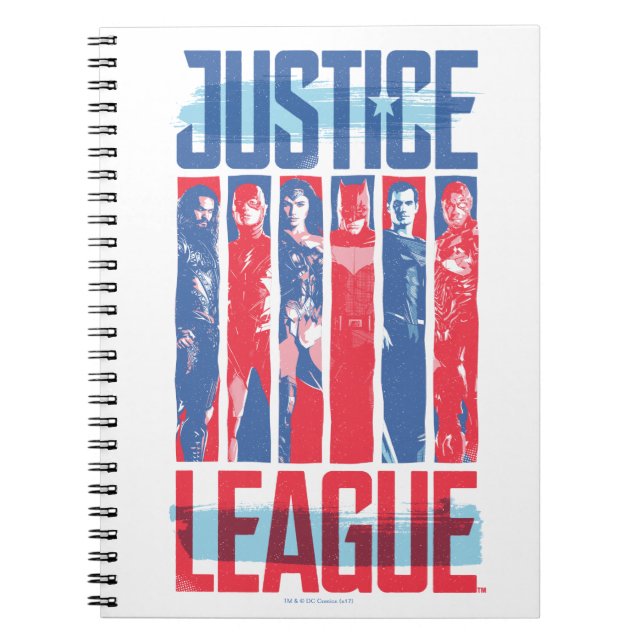 Cuaderno Liga de la Justicia | Arte pop de grupo azul y roj (Frente)