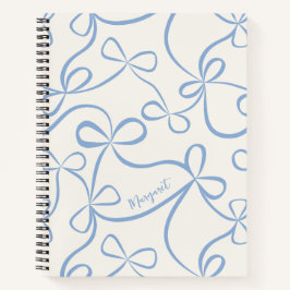 Cuaderno Light Blue Coquette Bow Pattern Custom Name