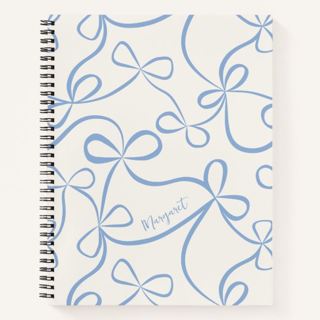 Cuaderno Light Blue Coquette Bow Pattern Custom Name (Anverso)
