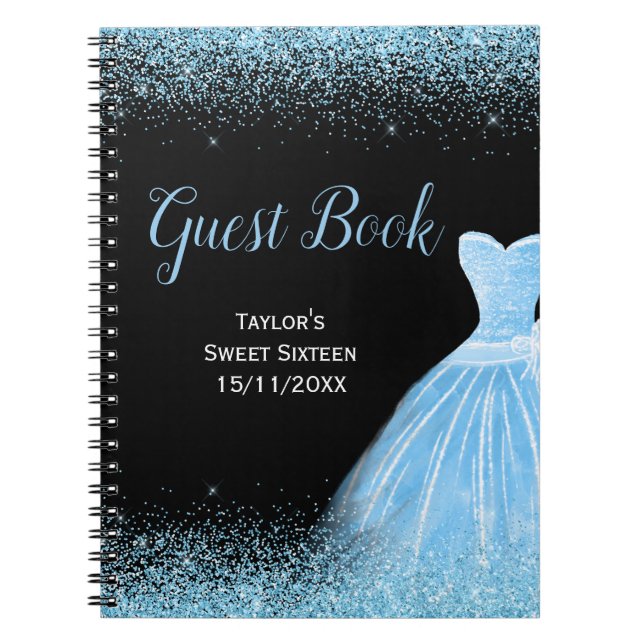 Cuaderno Light Blue Dress Faux Glitter Sweet 16 Birthday (Frente)