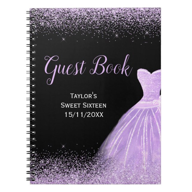 Cuaderno Light Purple Dress Faux Glitter Sweet 16 Birthday  (Frente)