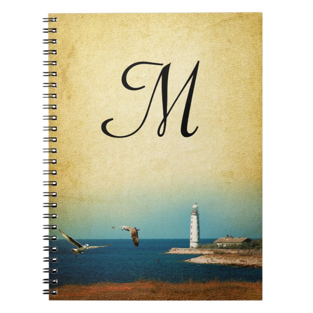 Cuaderno Lighthouse Beach Scene Monograma libro de notas in (Frente)