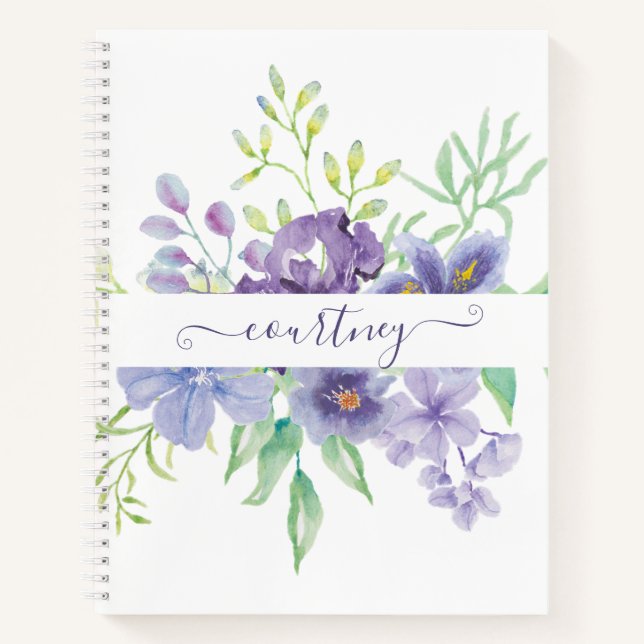 Cuaderno Lila acuarela floral personalizada  (Anverso)
