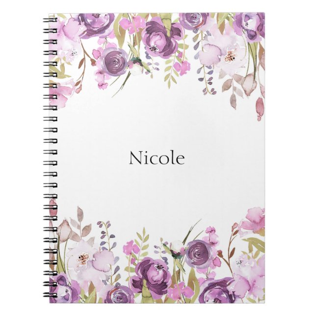 Cuaderno Lila Lavanda Floral Chic de Acuarela (Frente)