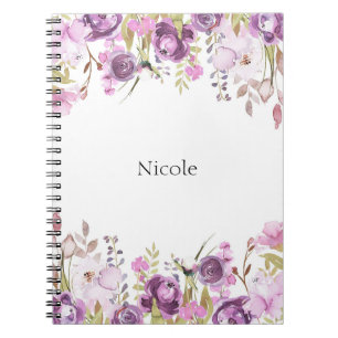 Cuaderno Lila Lavanda Lilio Acuarela Floral Chic