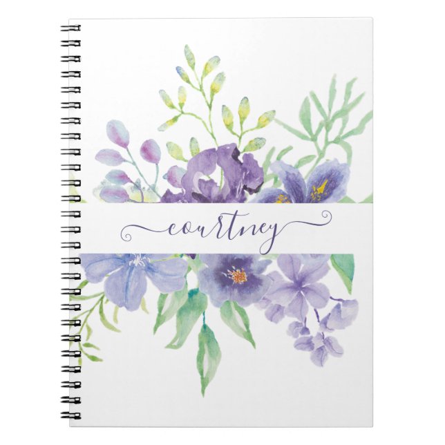 Cuaderno Lilac floral personalizada acuarela (Frente)