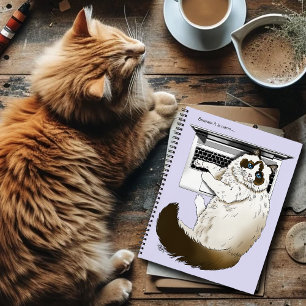 Cuaderno Lilac Laptop Cat Funny Cute