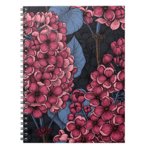 Cuaderno Lílago rojo sobre azul oscuro