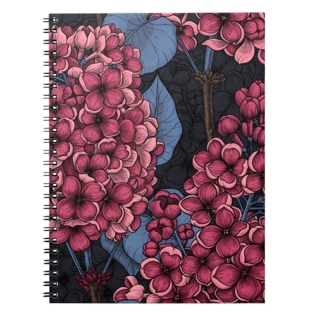 Cuaderno Lílago rojo sobre azul oscuro (Frente)