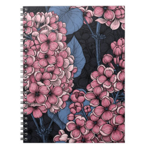 Cuaderno Lílago rosado sobre azul oscuro