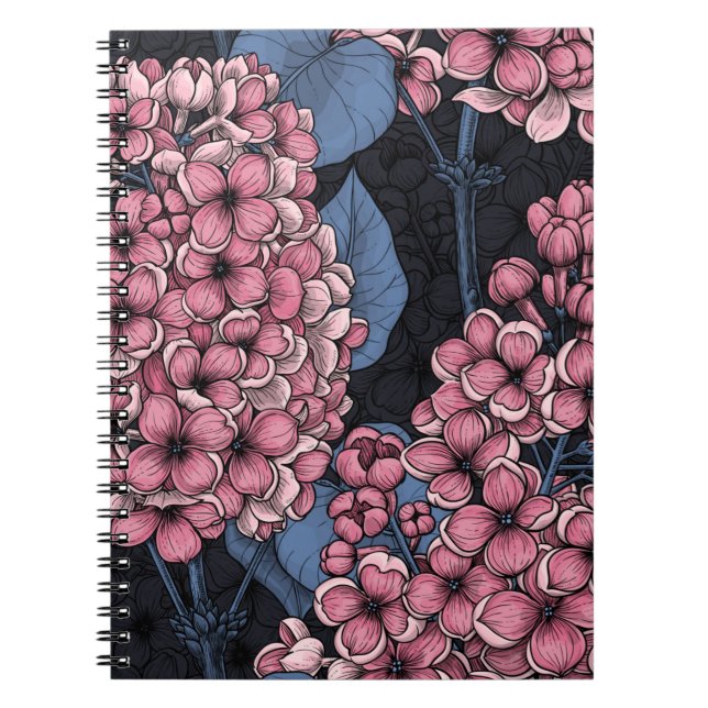 Cuaderno Lílago rosado sobre azul oscuro (Frente)