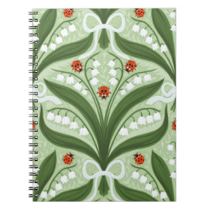 Cuaderno Lily del valle y la simetría de ladybugs en verde,
