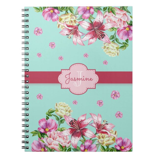 Cuaderno Lily y Peony Floral Aqua (Frente)